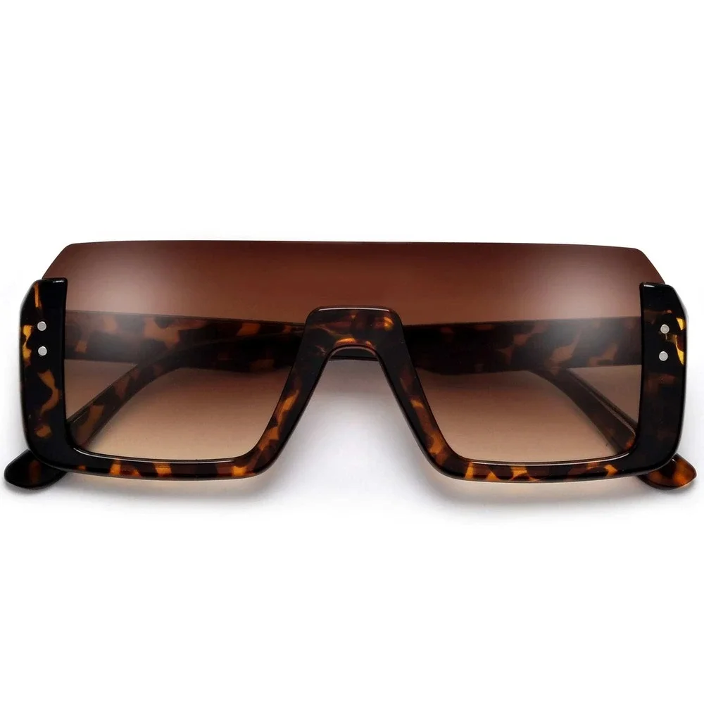Oversized Shield Sunglasses Flat Top Rimless‎ Tortoise Fashion UV400 Protection